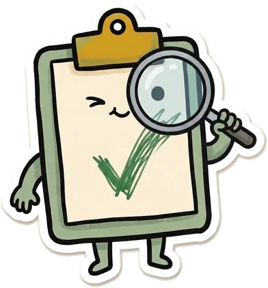ToolTriage clipboard mascot inspecting software with a magnifying glass