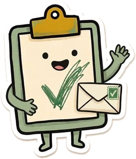 ToolTriage mascot waving with an envelope